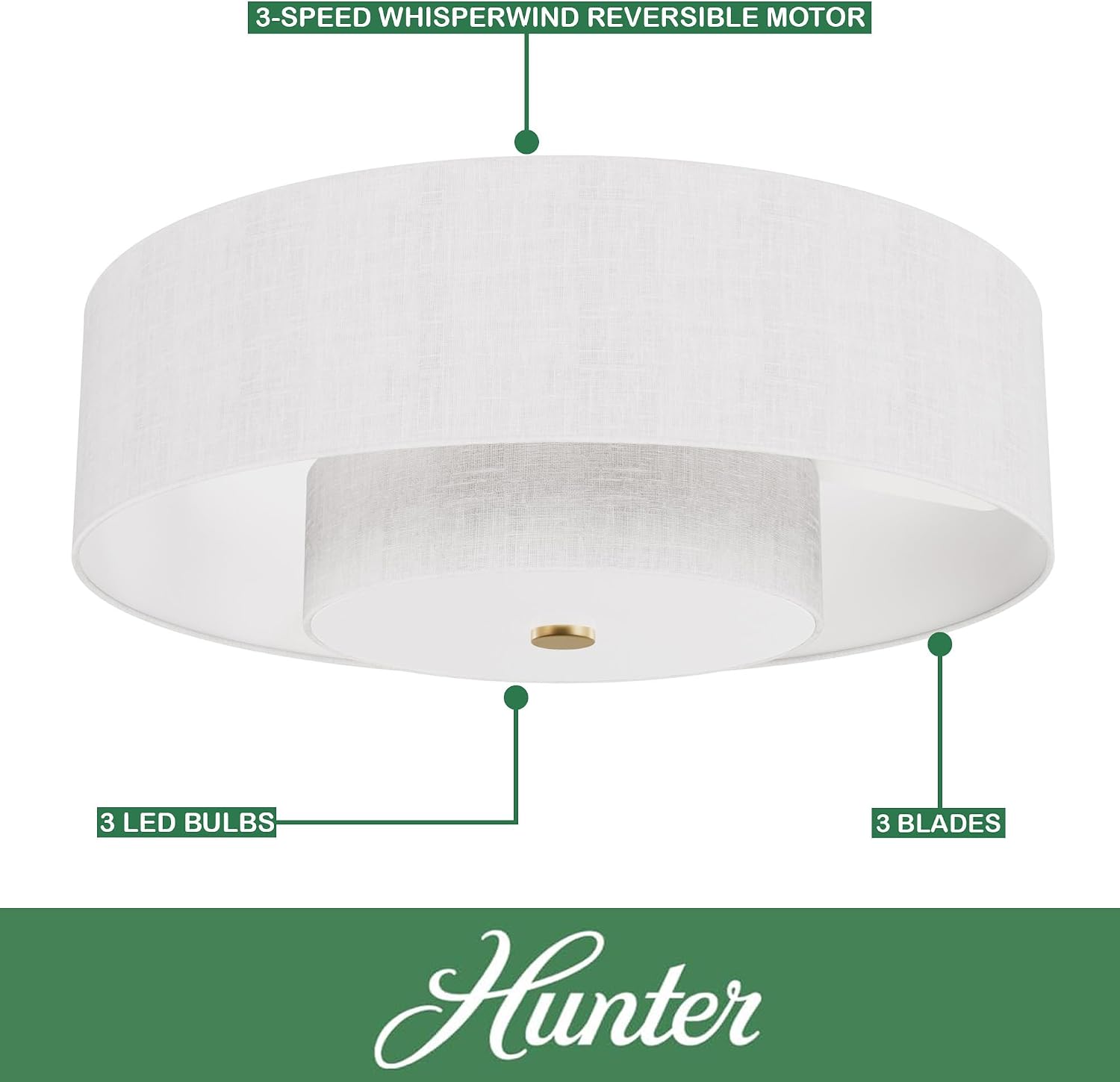 Hunter Fan 30 inch Ceiling Fan with Light and Remote Control, Luxe Gold and Fresh White Indoor Fandelier, Small Room Fandelier for Bedroom, Living Room, Kitchen & Home Office (Renewed)