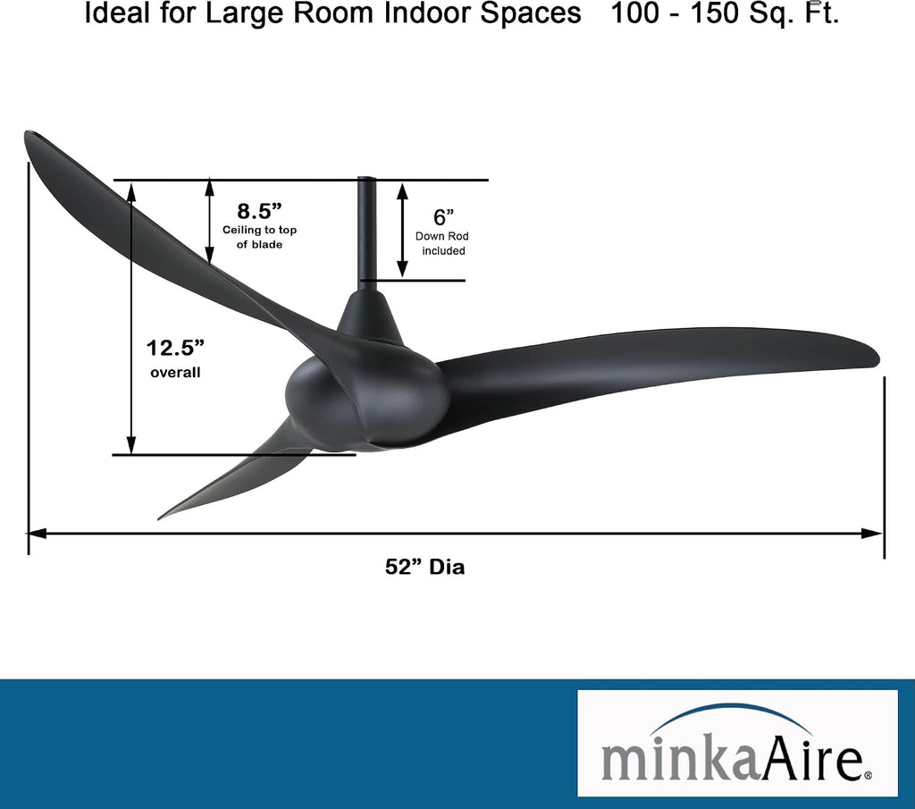 Minka Aire F843-CL Wave 52' Ceiling Fan with Remote Control, Coal