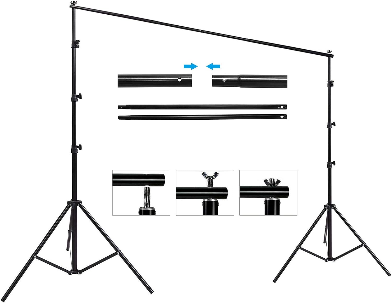 Photo Video Studio 10 x 8.5ft Stand with Muslin Backdrop (Green /White /Black) & 85W 5500K Led Bulb & Umbrella Lighting Kit Photography Background Support System Kit,Clamp, Carry Bag