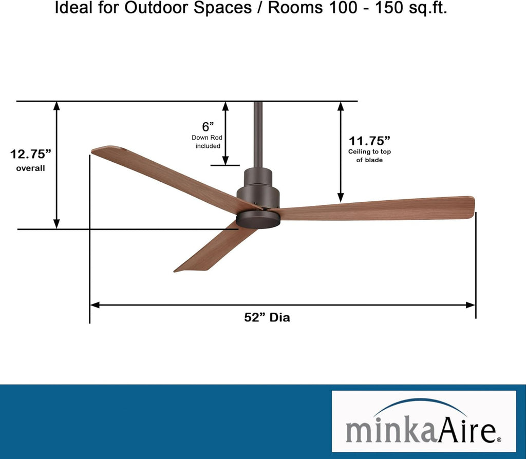 Minka Aire F787-ORB 52' 3-Blade Ceiling Fan in Oil Rubbed Bronze Finish with Medium Maple Blades