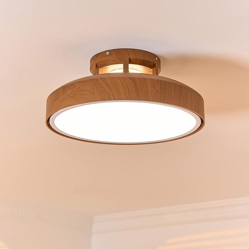 Bladeless Ceiling Fans with Lights and Remote, 18.9' Farmhouse Embedded Ceiling Fan Light, Flush Mount Dimmable LED Chanelier Fan for Bedroom,Walnut Color