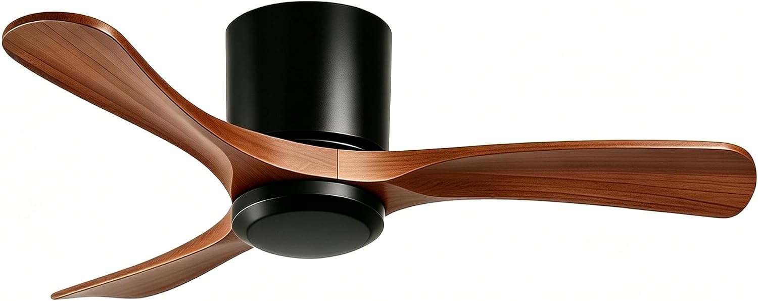 GESUM 42 Inch Wood Ceiling Fan without Light | Flush Mount, Remote Control, 3 Blade 6-Speed Reversible DC Motor, Noiseless Timer, For Bedroom Living Room Patio Porch