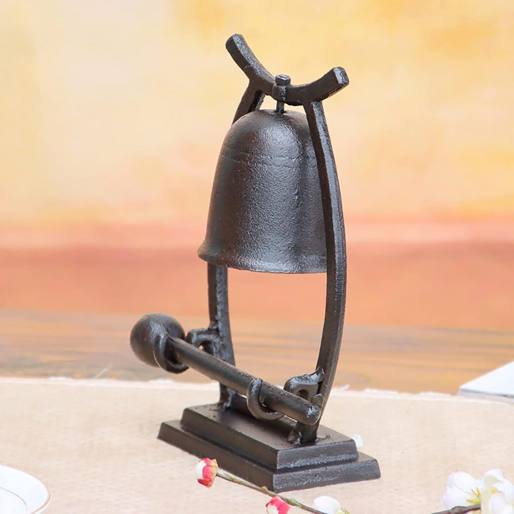 ZXHStore Outdoor Dinner Bells with Mallet, Tabletop Hand Bell on Stand, Made of Cast Iron, Indoor Outdoor Desktop Decoration (Color : Black, Size : 6.7' x 3.1' x 8.9')