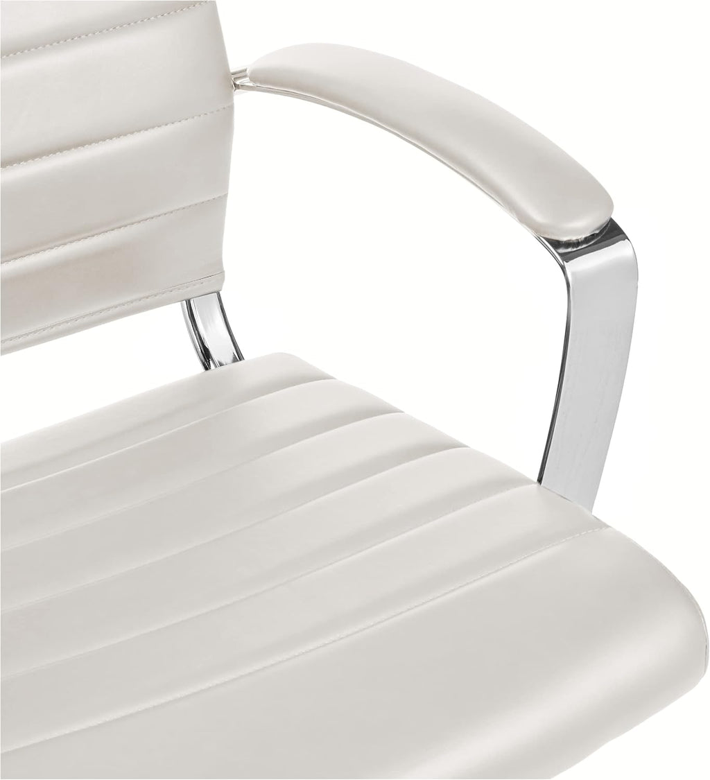 Amazon Basics High-Back Swivel Office Chair with Lumbar Support, Ergonomic Ribbed Faux Leather, Modern Style, 45.25' x 24.75' x 23.25', Stunning White