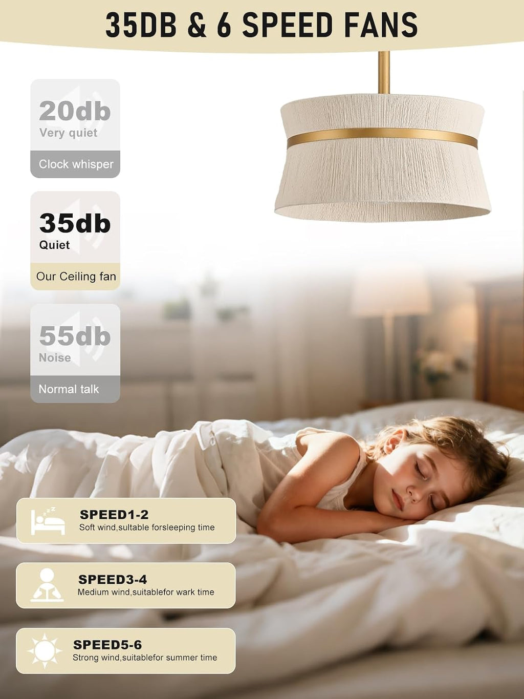 Boho Caged Ceiling Fan with Light，Rattan Fandelier Ceiling Fan with Light and Remote Control, Coastal Chandelier Fan for Bedroom, Living Room,Kitchen,Foyer(20 Inch, 6 Speed, Timing Adjustable Height)