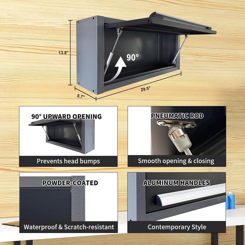 JZD Metal Storage Cabinet System Workbench Set with Wood Top Table, Free Standing for Organizing Garage and Tools