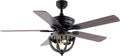 JONATHAN Y 52' Black 2-Light Iron LED Ceiling Fan with Remote, 5 Reversible Ashwood/Coffee Brown Blades, Farmhouse Industrial Metal Dome Shade, ETL Listed, LED Bulbs Included JYL9613A