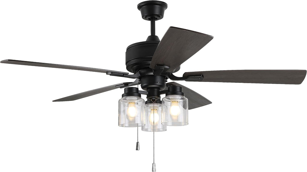 Craftmade Lighting KTE52FB5 Kate - 52 Inch 5 Blade Ceiling Fan with Light Kit, Flat Black Finish with Black Walnut/Grey Walnut Blade Finish with Clear Glass