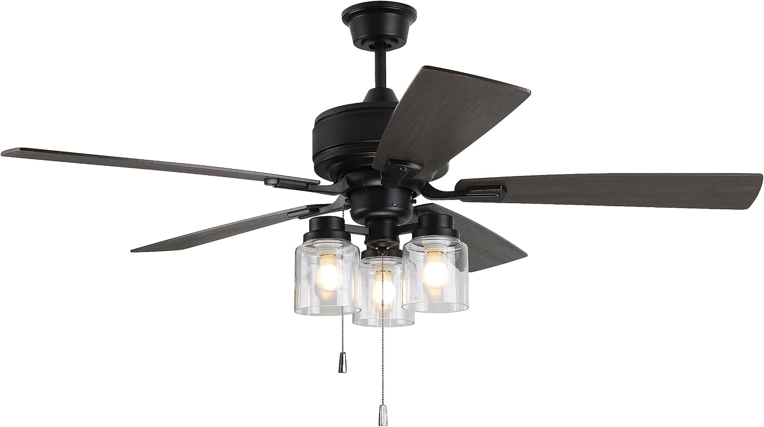 Craftmade Lighting KTE52FB5 Kate - 52 Inch 5 Blade Ceiling Fan with Light Kit, Flat Black Finish with Black Walnut/Grey Walnut Blade Finish with Clear Glass