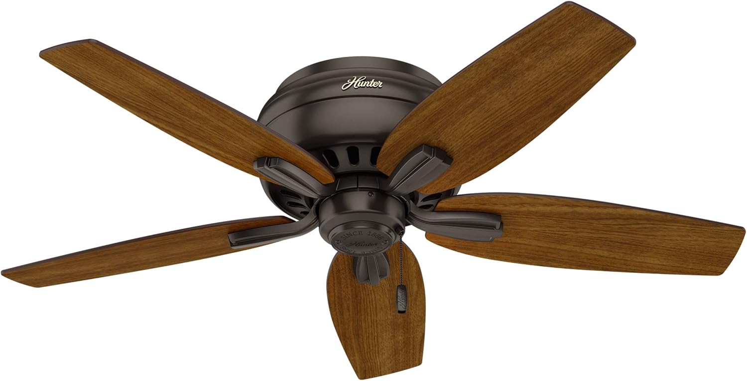 Hunter 42 inch Indoor Ceiling Fan with LED Light - Bronze Ceiling Fan with Pull Chain, For Bedroom or Living Room, Low Profile Flush Mount, No Remote, 5 Blades - Newsome 51081, Premier Bronze