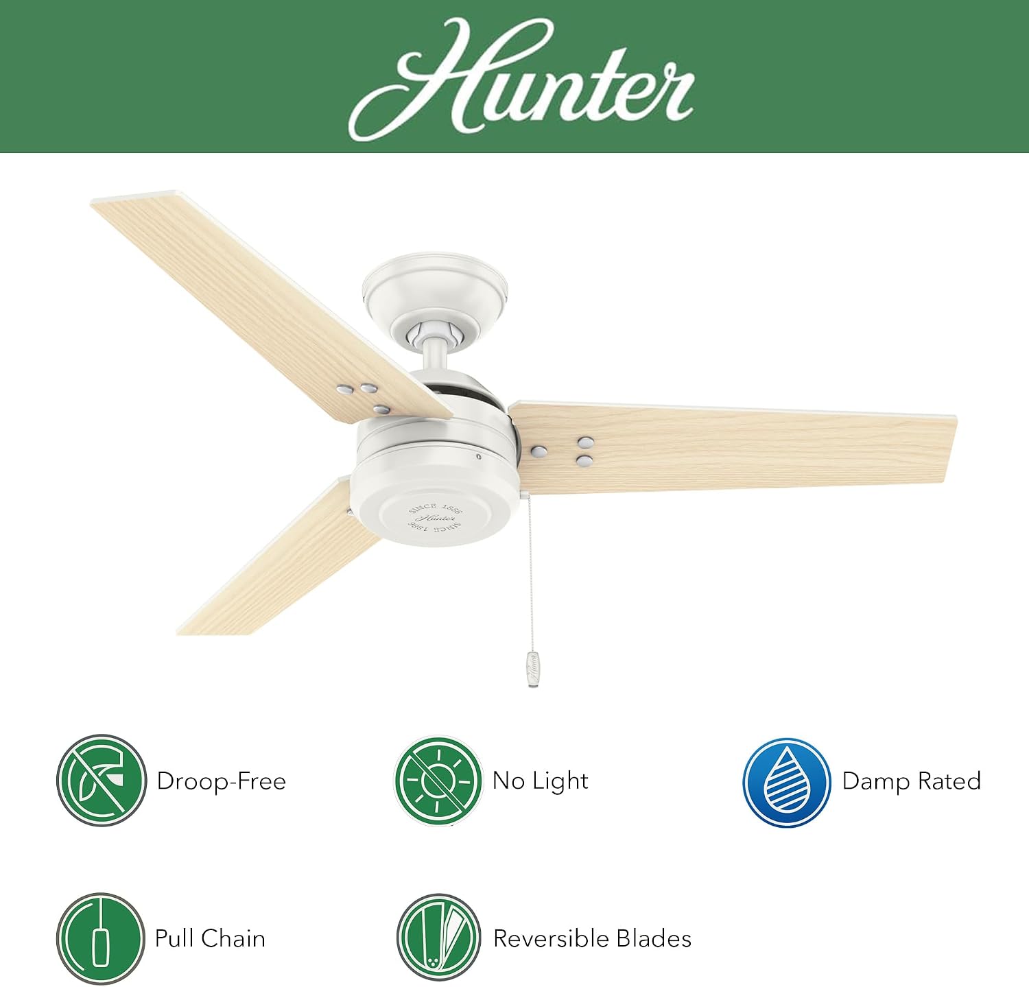 Hunter Fan 44 inch Contemporary Fresh White Outdoor Ceiling Fan with Pull Chain (Renewed)