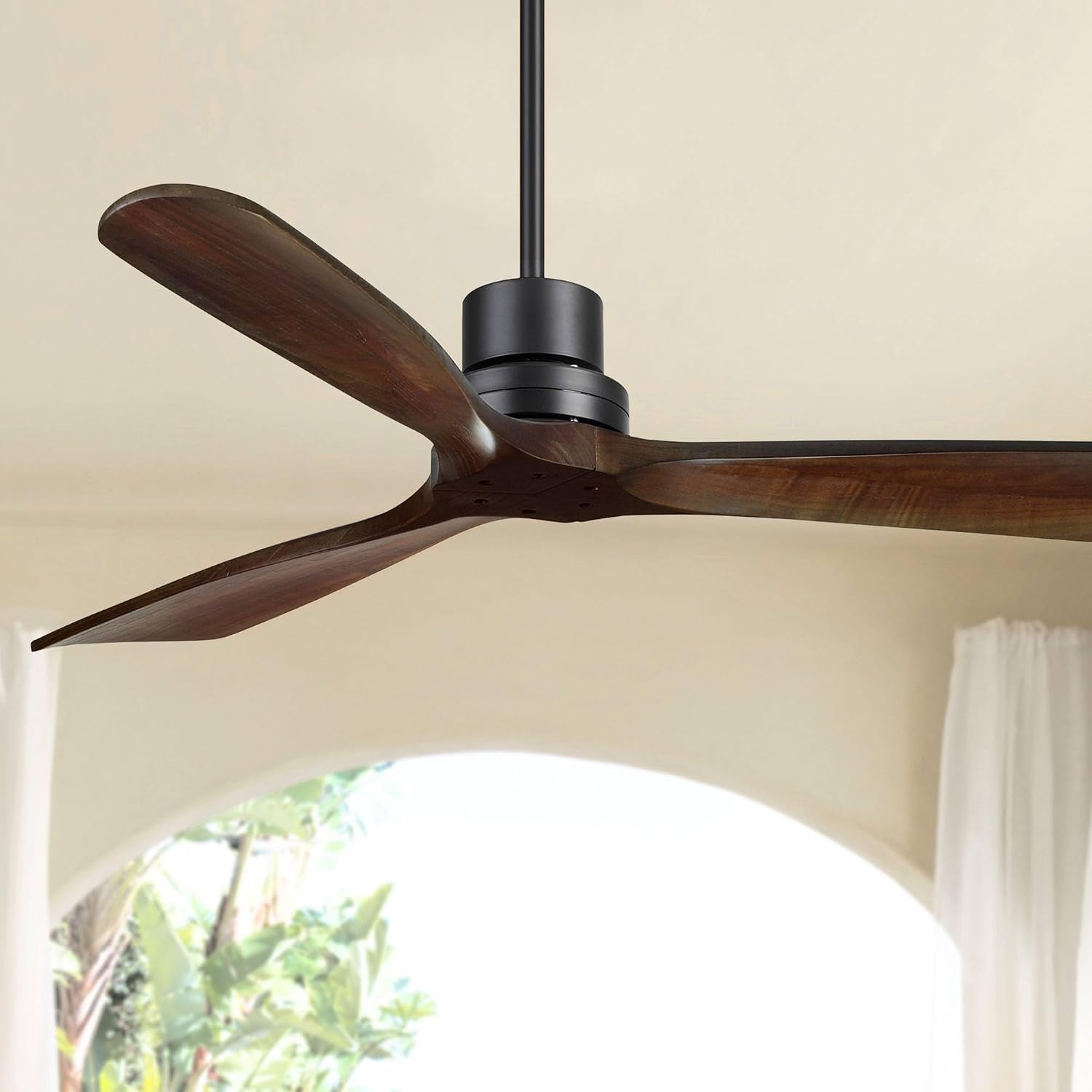 Casa Vieja 52' Delta-Wing DC Modern Industrial Indoor Outdoor Ceiling Fan with Remote Control Matte Black Dark Walnut Damp Rated for Living Room Patio Exterior Home Porch Gazebo Includes 18' Downrod