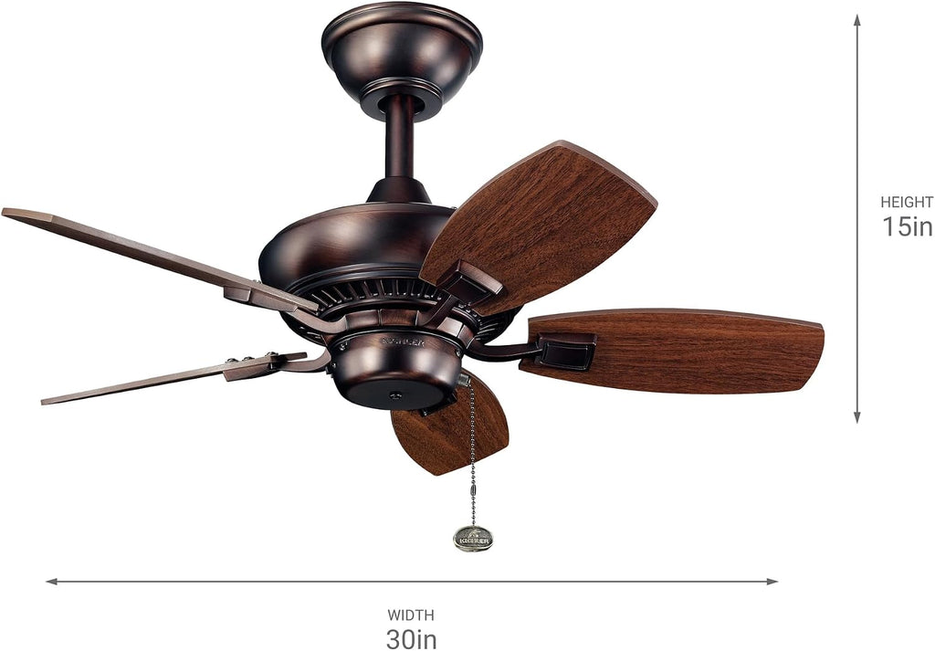 Kichler Canfield 30' Ceiling Fan in Oil Brushed Bronze, 5-Blade Indoor/Outdoor Fan with Reversible Blades, (30' W x 15' H), 300103OBB