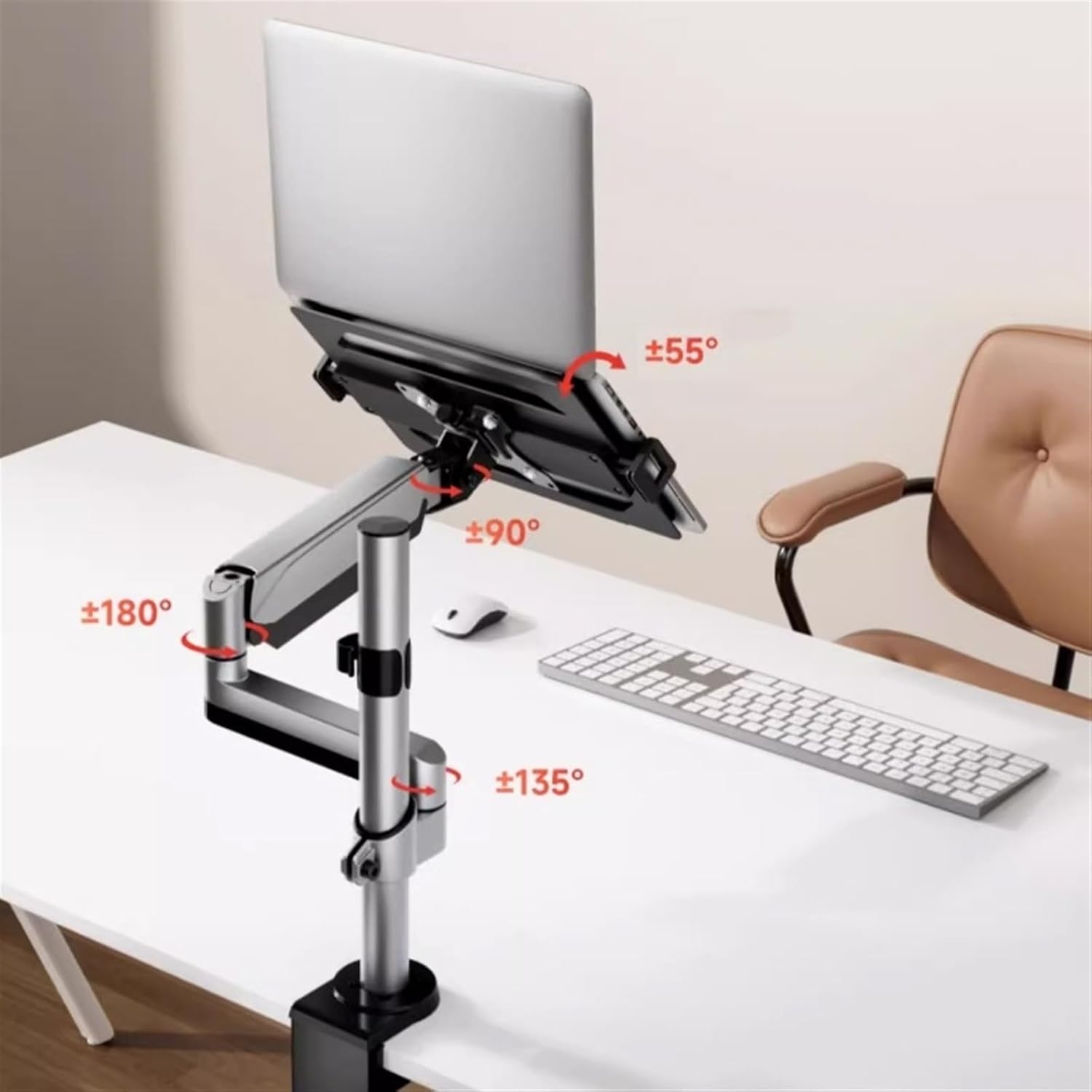 Monitor Stand 2 in 1 Laptop Desk Mount with Tray for 17-32' Monitor and 12-17', Holds 19.8 lbs, Fully Adjustable Arm with Clamp/Grommet Base Monitor Arm Desk
