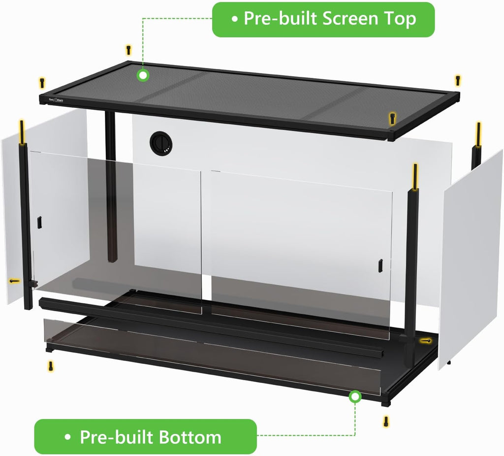120 Gallon PVC Reptile Enclosure 48'x24'x24' – Large Reptile Tank with Front Sliding Glass Doors & Lock, for Bearded Dragon, Ball Python, Snake