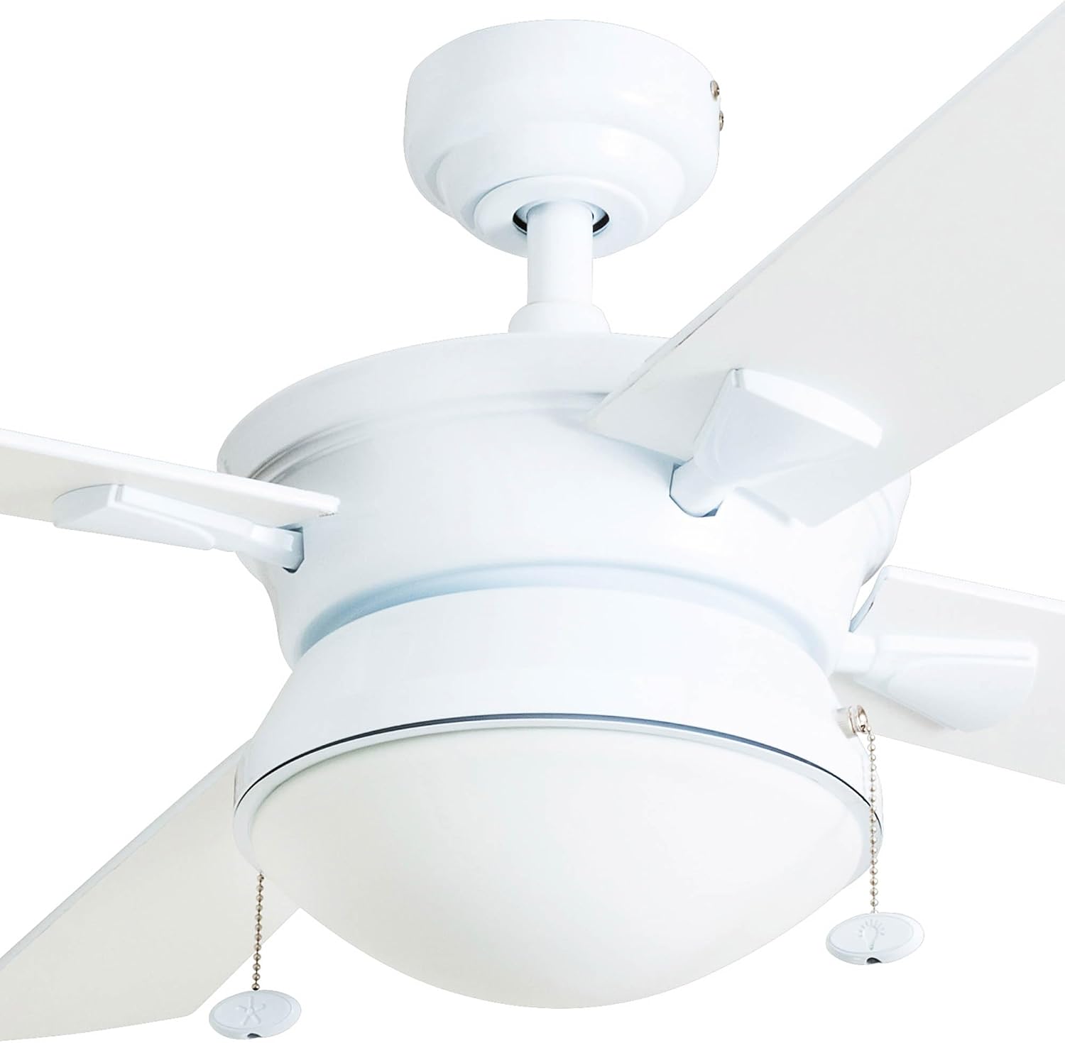 Prominence Home Auletta, 52 Inch Contemporary Indoor Outdoor Ceiling Fan with Light, Pull Chain, Dual Mounting Options, Dual Finish Blades, Reversible Motor - 50344-01 (White)