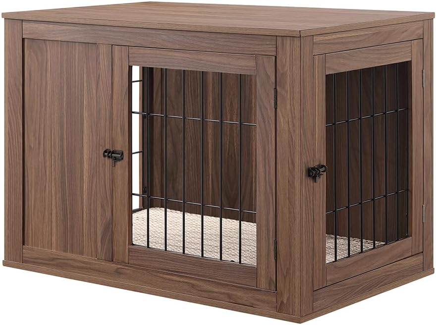 unipaws 36 Inch Furniture Style Dog Crate for Medium Dogs, Indoor Puppy Kennel with Door, Modern Decorative Wood Wire Pet Cage, Pretty Cute End Side Table Nightstand, Walnut