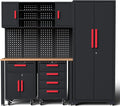 6Piece Garage Storage Cabinet System, Garage Cabinets and Storage System Workshop Set with Steel Cabinet, Cabinet Drawers, Workbench, Pegboard for Tool Organization