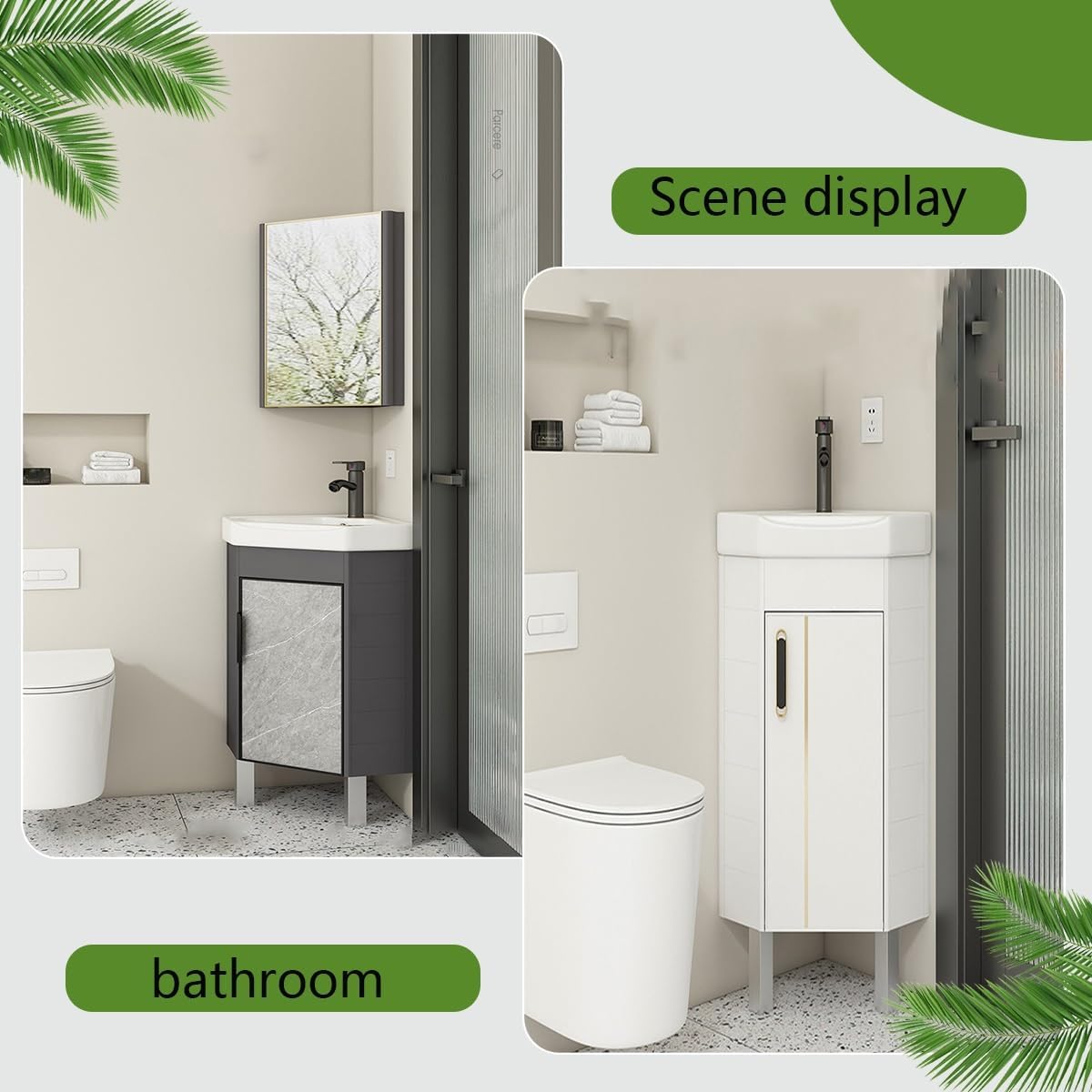 Modern Corner Bathroom Vanity，Bathroom Vanity with Sink Set，Floor Standing Bathroom Vanity Cabinet ，for Guest Baths Master Suites or Patio(White)