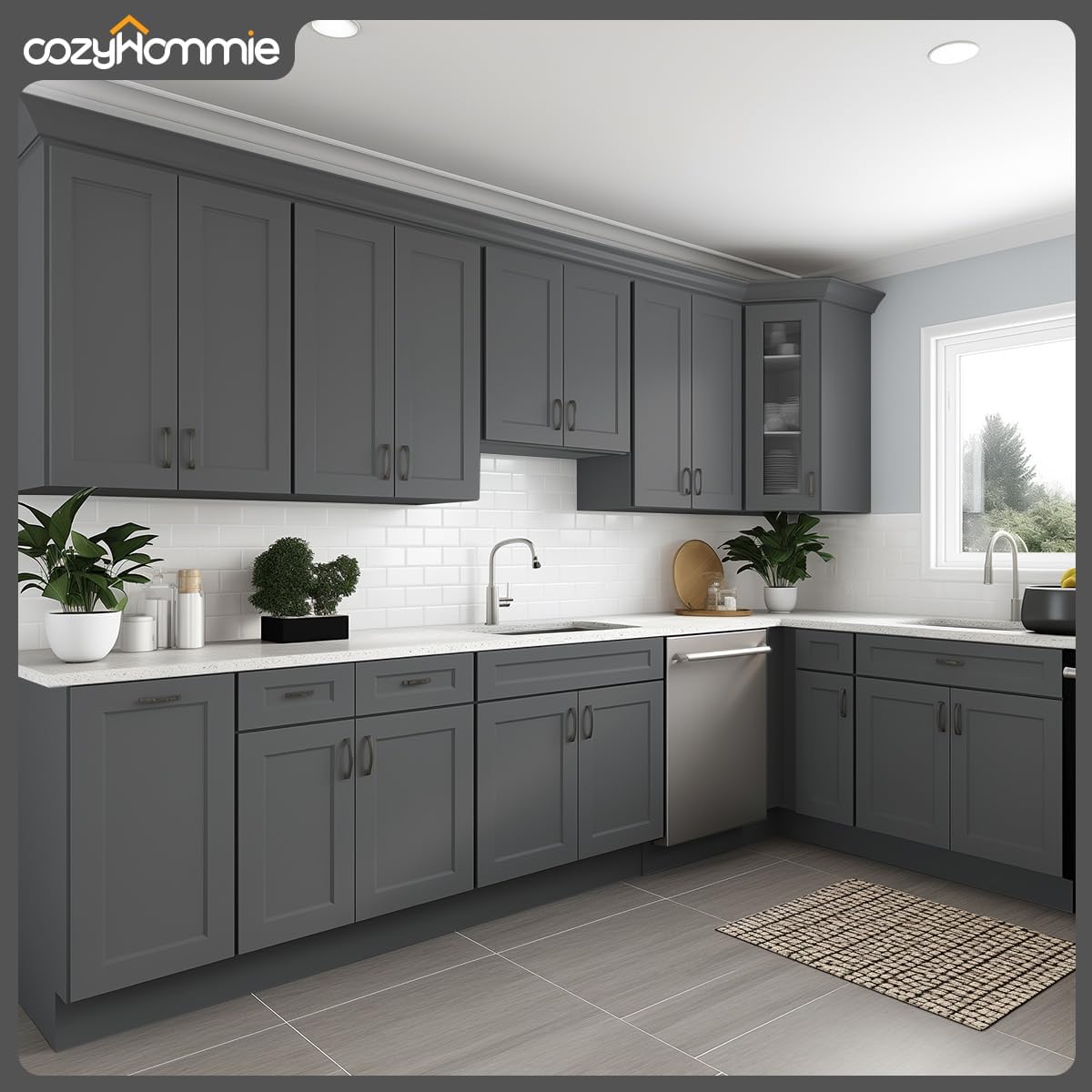 RTA Sink Base Storage Cabinets by Solid Wood for Bathroom, Kitchen - Compact and Large Capacity with 2 Doors, 1 Fake Drawer (Pebble Grey, 27' Width x 24' Depth x 34-1/2' Height)