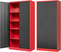 Fesbos Metal Storage Cabinet-72' Tall Steel File Cabinets with Lockable Doors and Adjustable Shelves-Black&Red Steel Storage Cabinet for Kitchen, Office, Garage