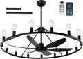 Miuyhji Rustic Ceiling Fan with Lights Wagon Wheel Style,Dining Room Light Fixture with Fan,15 Light Chandelier Fans,50 in Matte Black Farmhouse Fandelier for Large Space 100-300 Sqare Feet