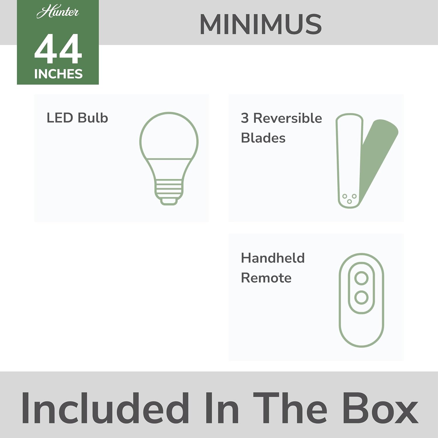 Hunter 44 inch Indoor Ceiling Fan with Light and Remote Control - For Bedroom or Living Room, Low Profile Flush Mount, Modern Ceiling Fan with LED Light, Quiet, 3 Blades- Minimus 59454, Brushed Nickel