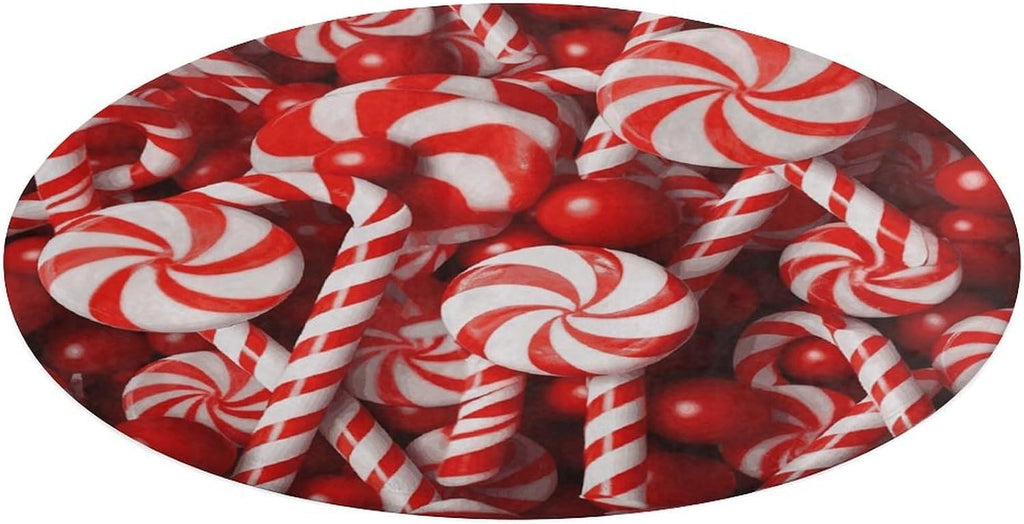 Candy Canes Coral Velvet Round Floor Mat Non-Slip Bath Rug Floor Covering for Bathroom Vanity Guest Suite & Vacation Home