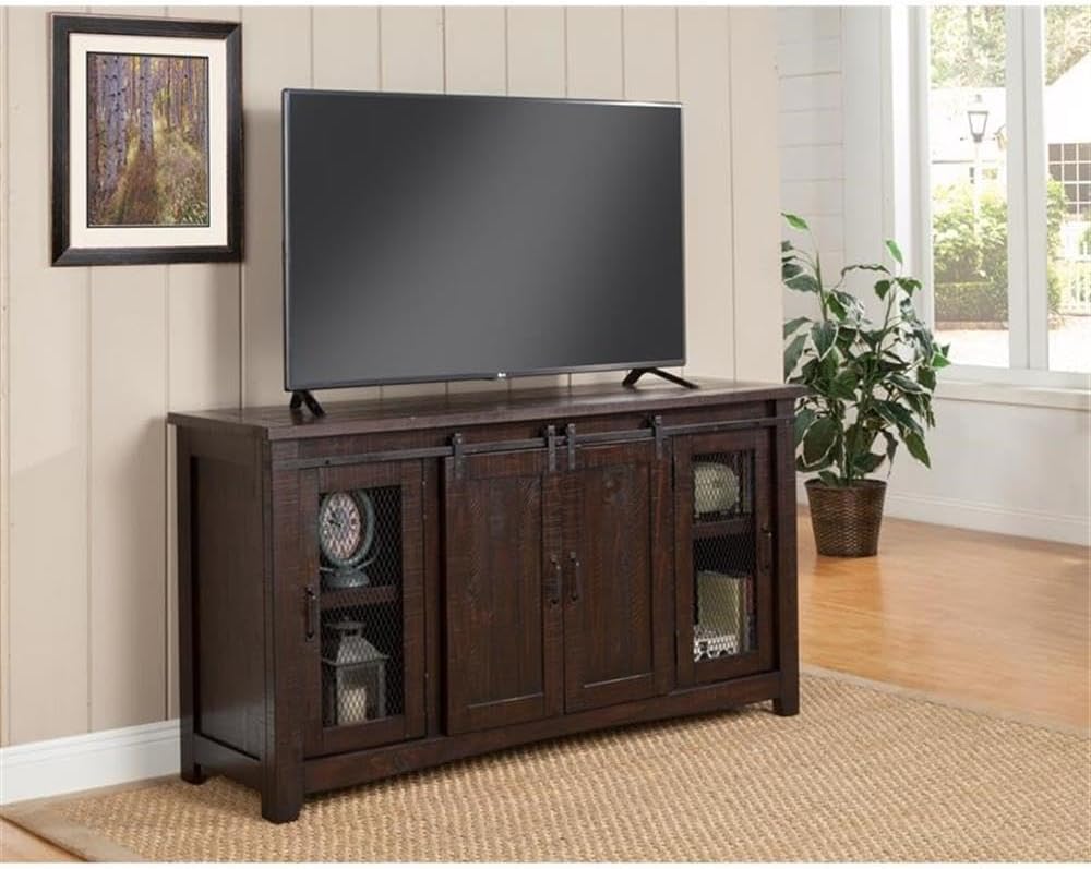 Martin Svensson Home 65' Solid Pine Wood Entertainment Center with Storage. Rustic TV Stand for TVs up to 70.' Sliding Doors, Adjustable Shelves & Cable Management – Espresso Finish