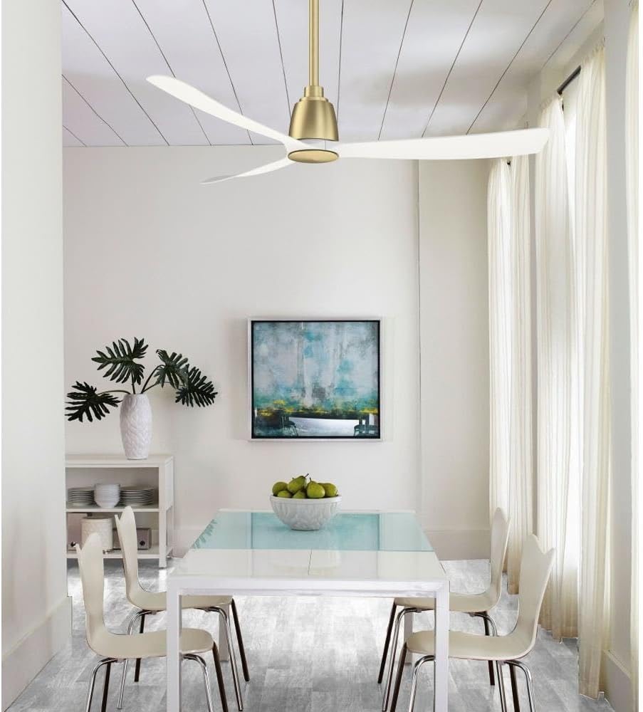 Fanimation Kute 52 inch Indoor/Outdoor Ceiling Fan - Brushed Satin Brass with Matte White blades
