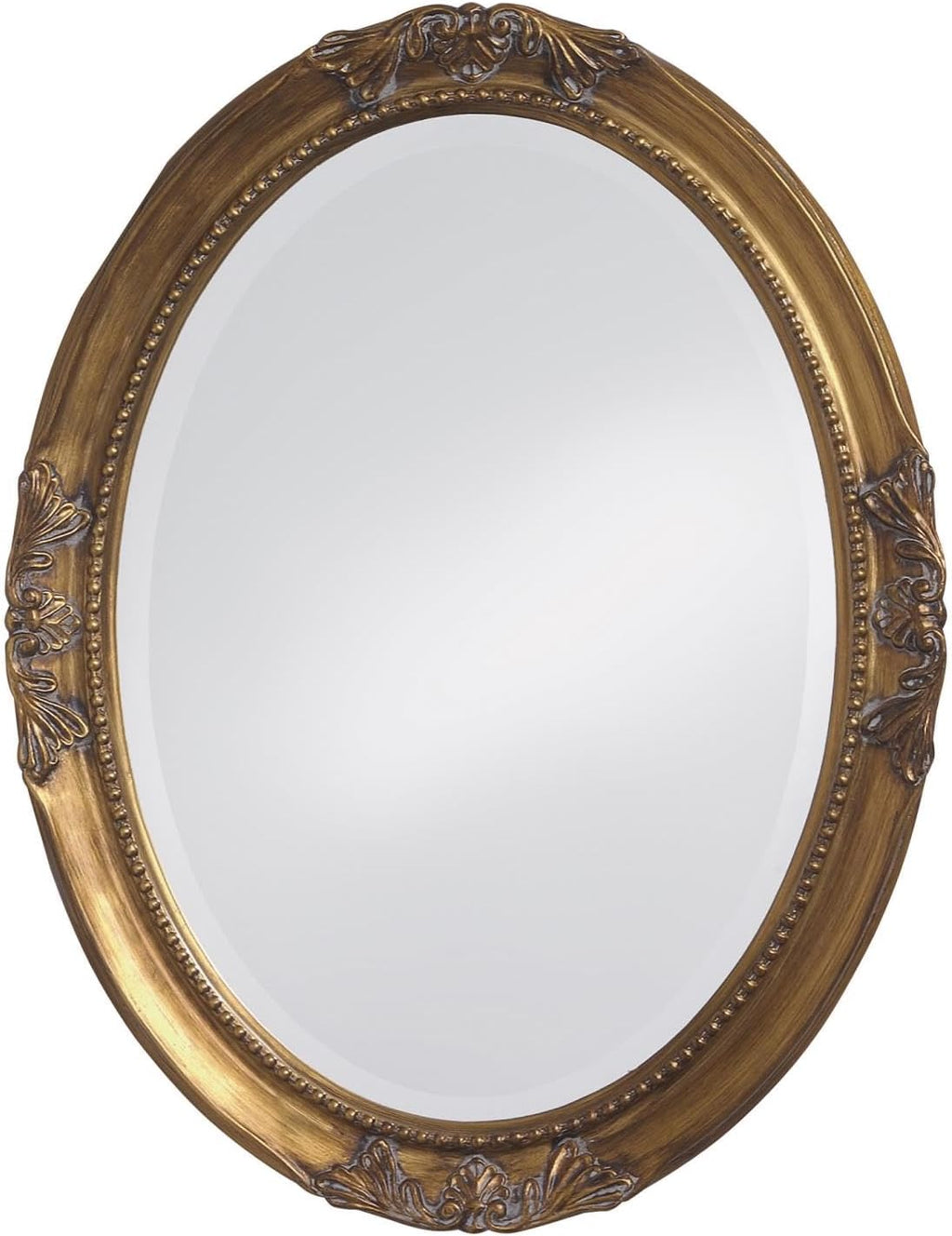 Howard Elliott Collection Queen Ann Oval Antique Gold Leaf Wall Mirror, Oval Bevelled Hanging Wood Framed Vanity Mirrors for Home Decor, Living Room, Bathroom, Bedroom, or Hallway, 25 x 33 Inch