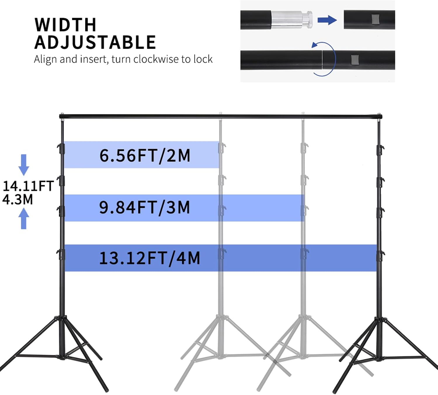 14.11X 13.12 FT Large Heavy Duty Backdrop Stand, Adjustable Photography Studio Photo Background Support System with Carry Bag for Parties, Events Decoration, Wedding, Birthday, Portrait