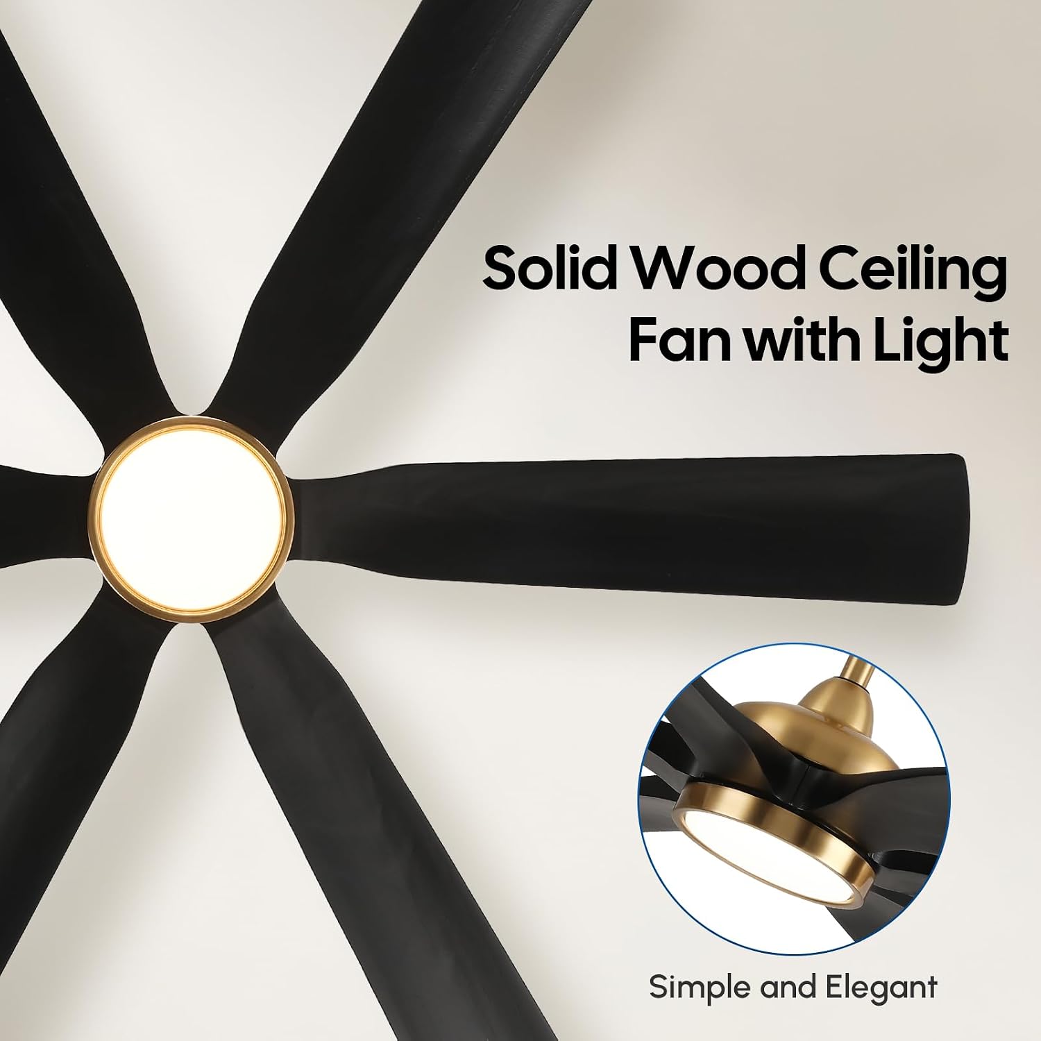 72 Inch Outdoor Ceiling Fan with Light, Black and Gold Modern Smart Fan Alexa/APP/Remote Control, 6 Wood Blades Damp Rated, High CFM Quiet DC Motor, for Indoor Large Living Room Garge Exterior Patio