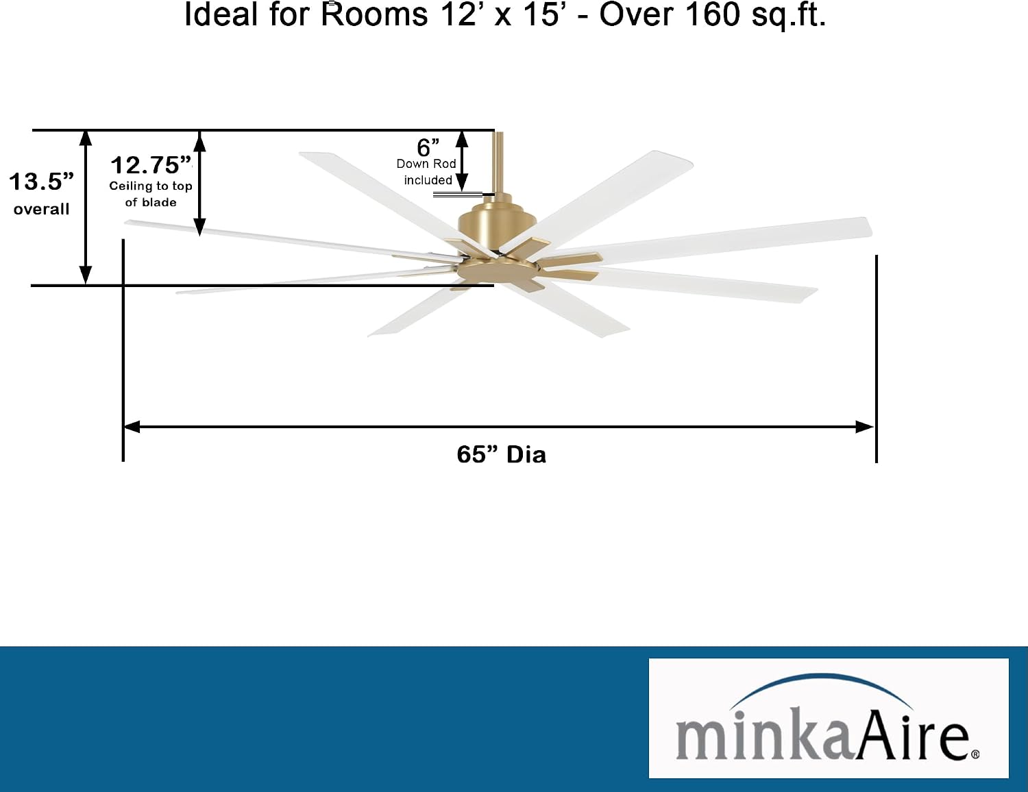 MINKA-AIRE F896-65-SBR/WHF Xtreme H2O 65 Inch DC Motor Outdoor Ceiling Fan with Remote Control in Soft Brass Finish with Flat White Blades