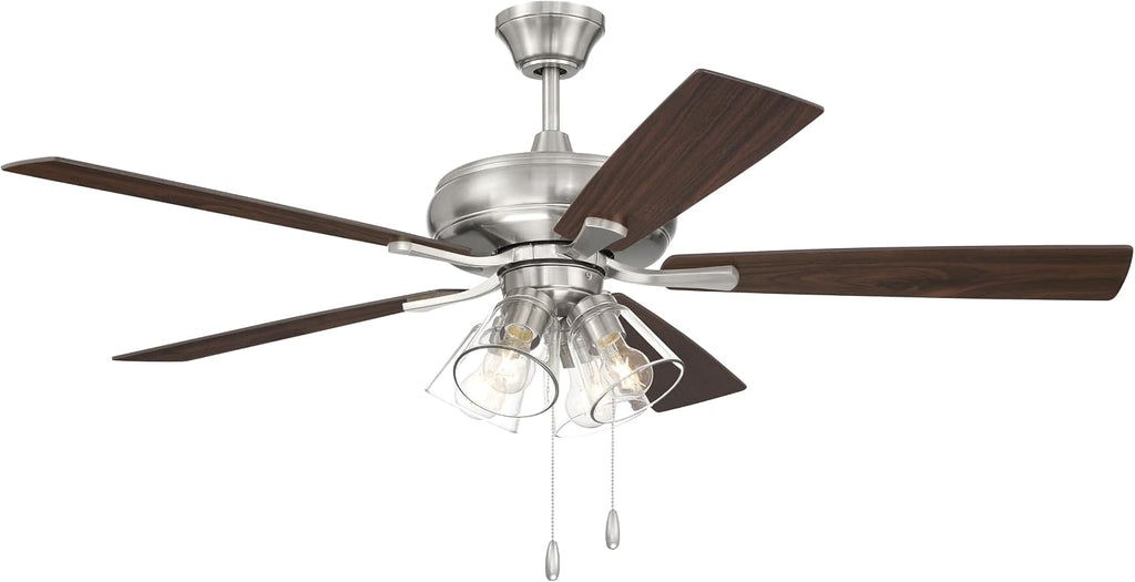 Craftmade 52' Eos 4 Light Ceiling Fan in Brushed Polished Nickel Finish with Reversible Driftwood/Walnut Blades