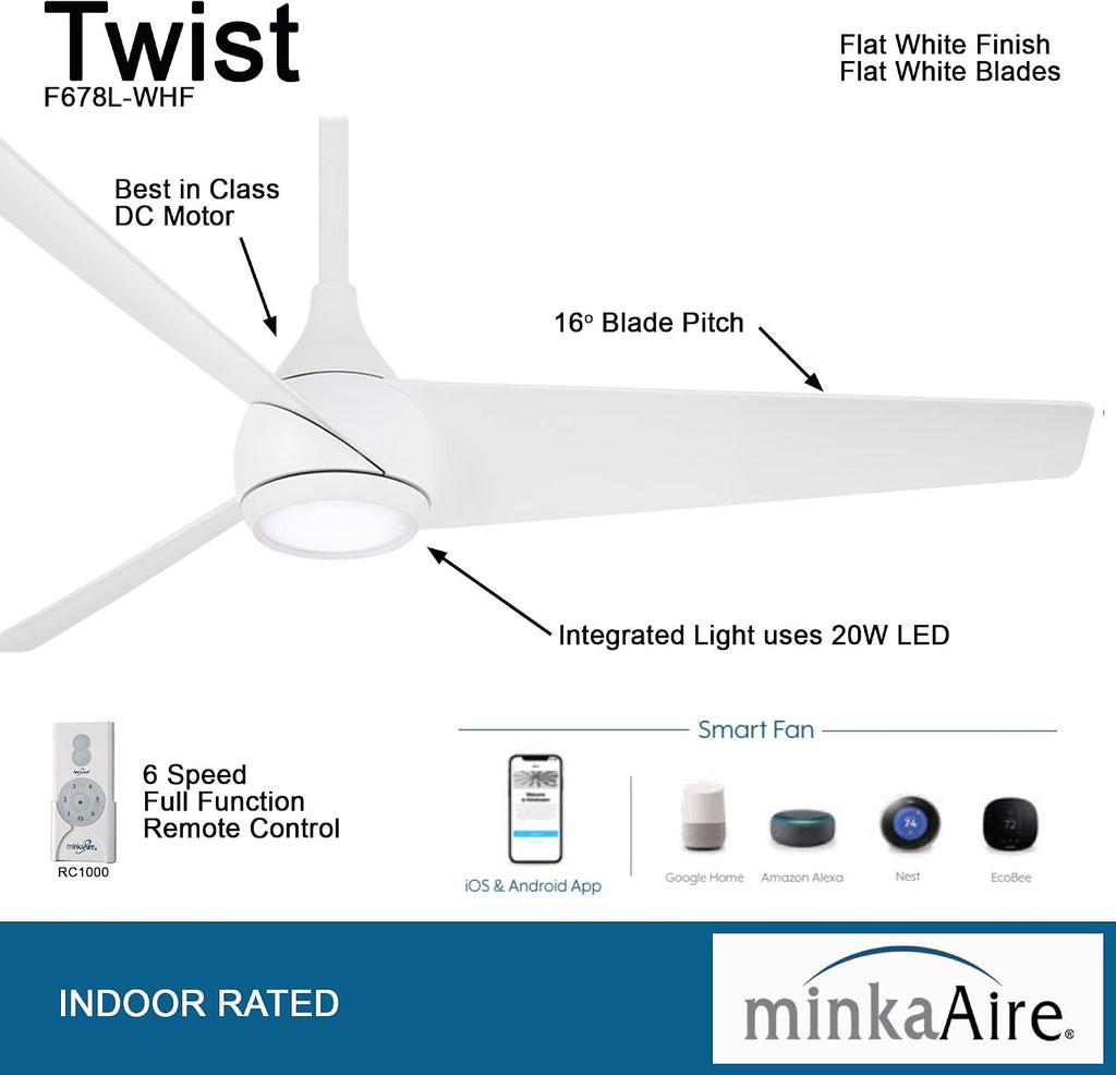 Minka-Aire F678L-WHF Twist 52' Ceiling Fan, Flat White