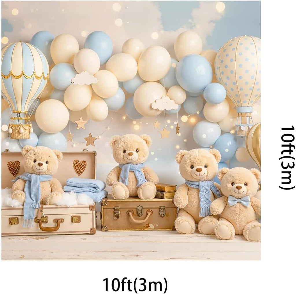 Kate 10x10ft Pastel Baby Shower Backdrop for Photography Teddy Bears Toy Hot Air Balloons Decoration Vintage Style Baby Photo Booth Background Decor