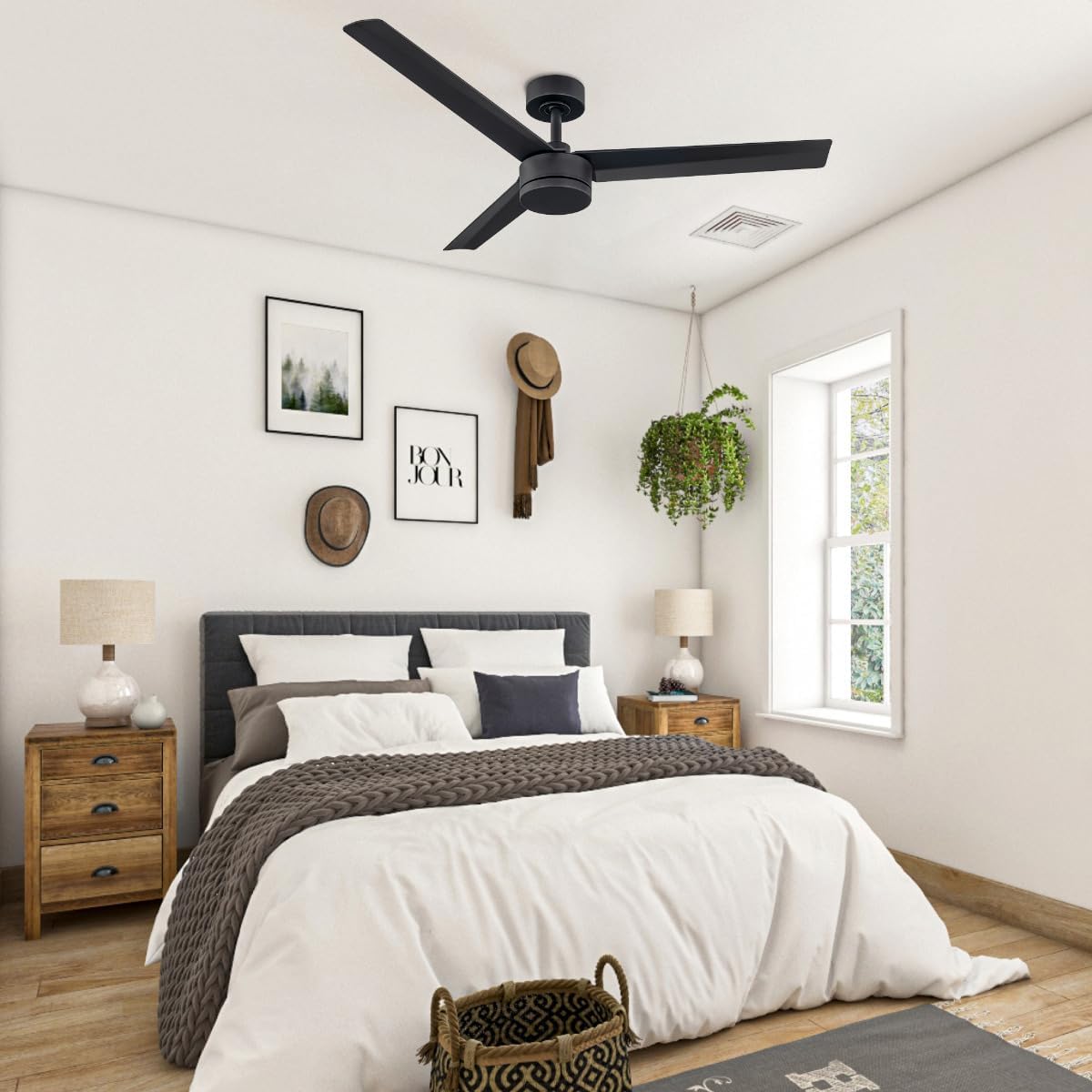Breeze 52in 3-Blade Smart Ceiling Fan in Matte Black 2700K-6000K CCT Tunable Range LED Light Kit with Remote Control Works With iOS or Android App