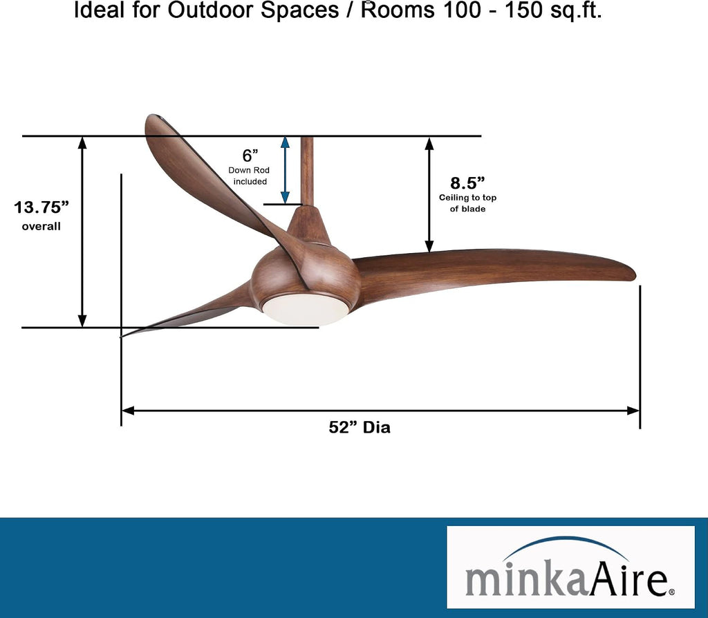 Minka Aire F844-DK Light Wave LED 52' Brown Low Profile Ceiling Fan with Light, Remote Control and 3.5 Inch Downrod