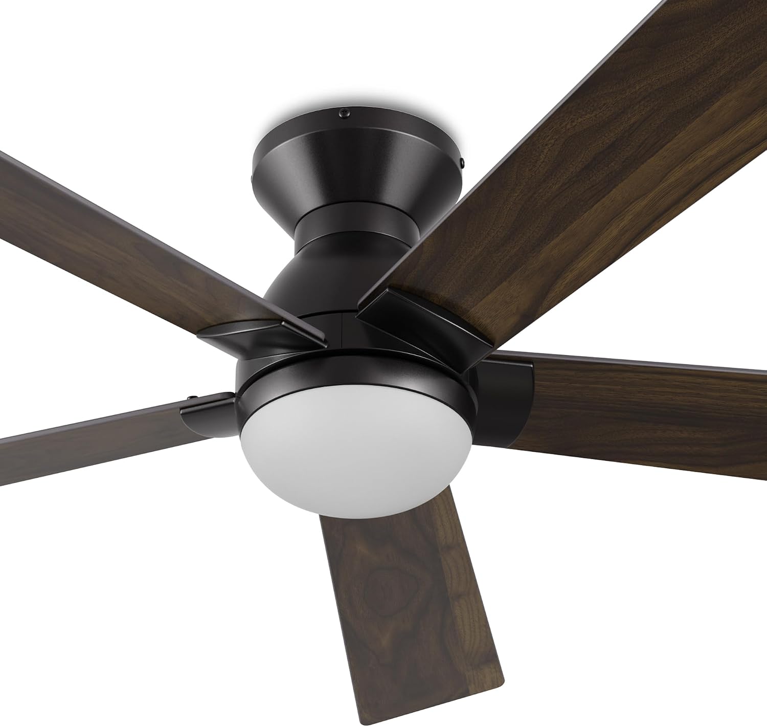 SMAFAN Smart Ceiling Fans with Lights Flush Mount 52', 3 Light Colors Dimmable, 10 Speeds DC Ceiling Fan with Remote, Outdoor Ceiling Fan Compatible with Alexa, Siri & Google Home, Black & Dark Walnut