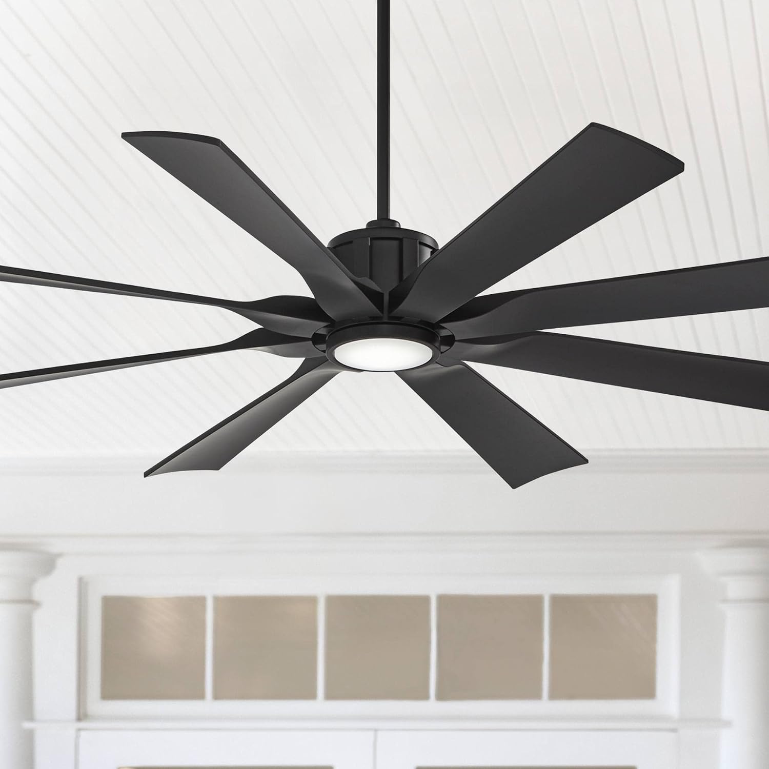 Possini Euro Design 60' Defender Modern Large Indoor Outdoor Ceiling Fan with LED Light Remote Control Matte Black Damp Rated for Patio Exterior House Home Porch Gazebo Garage Barn