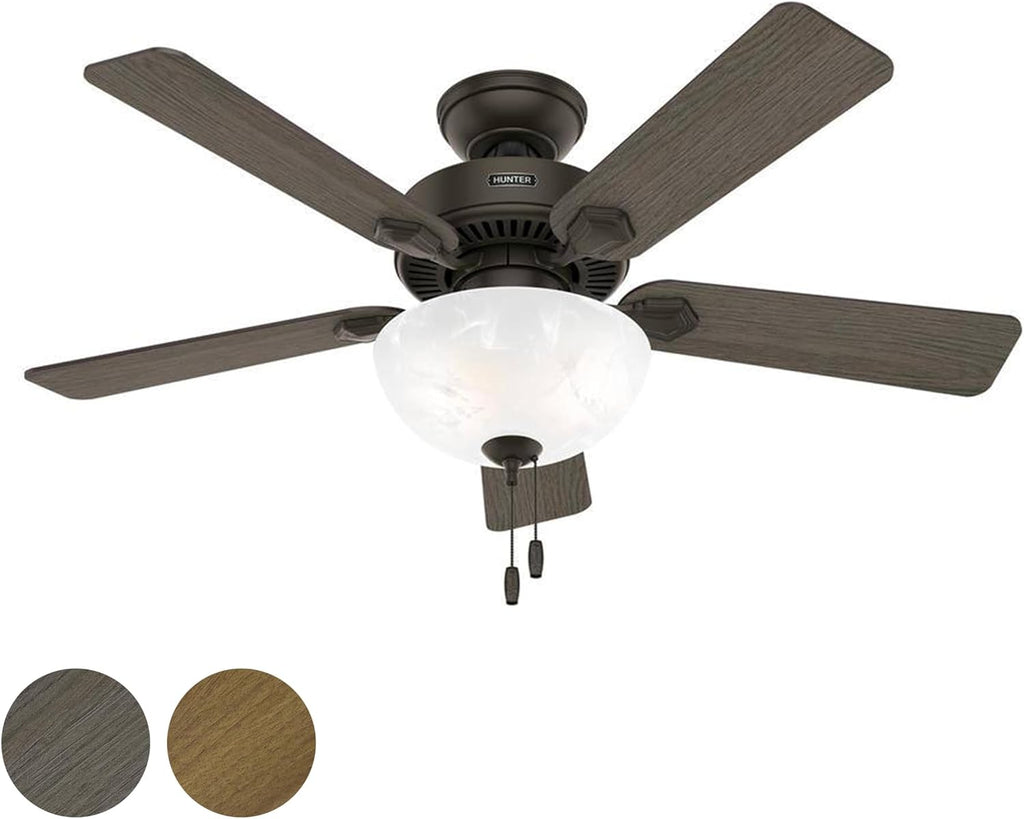 Hunter Fan 44 inch Bronze Indoor Ceiling Fan with Light and Pull Chain for Bedroom, Living Room, Office, Basement, Kitchen (Renewed)