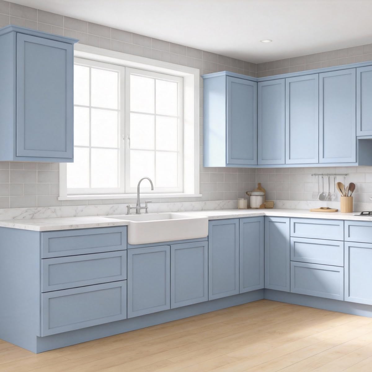 33 Inch RTA Kitchen Sink Base Cabinet - Solid Wood Shaker Style Farmhouse Cabinet with Soft Close Doors, Fits 24-30 Inch Undermount Sinks, Ready to Assemble (Lakeside Blue (Slim))