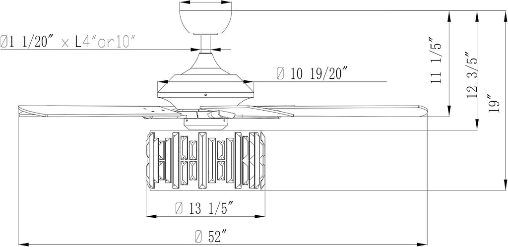 Parrot Uncle Ceiling Fans with Lights and Remote 52 Inch Ceiling Fan with Light for Bedroom Crystal Chandelier Outdoor Ceiling Fans for Patios Covered, Silver