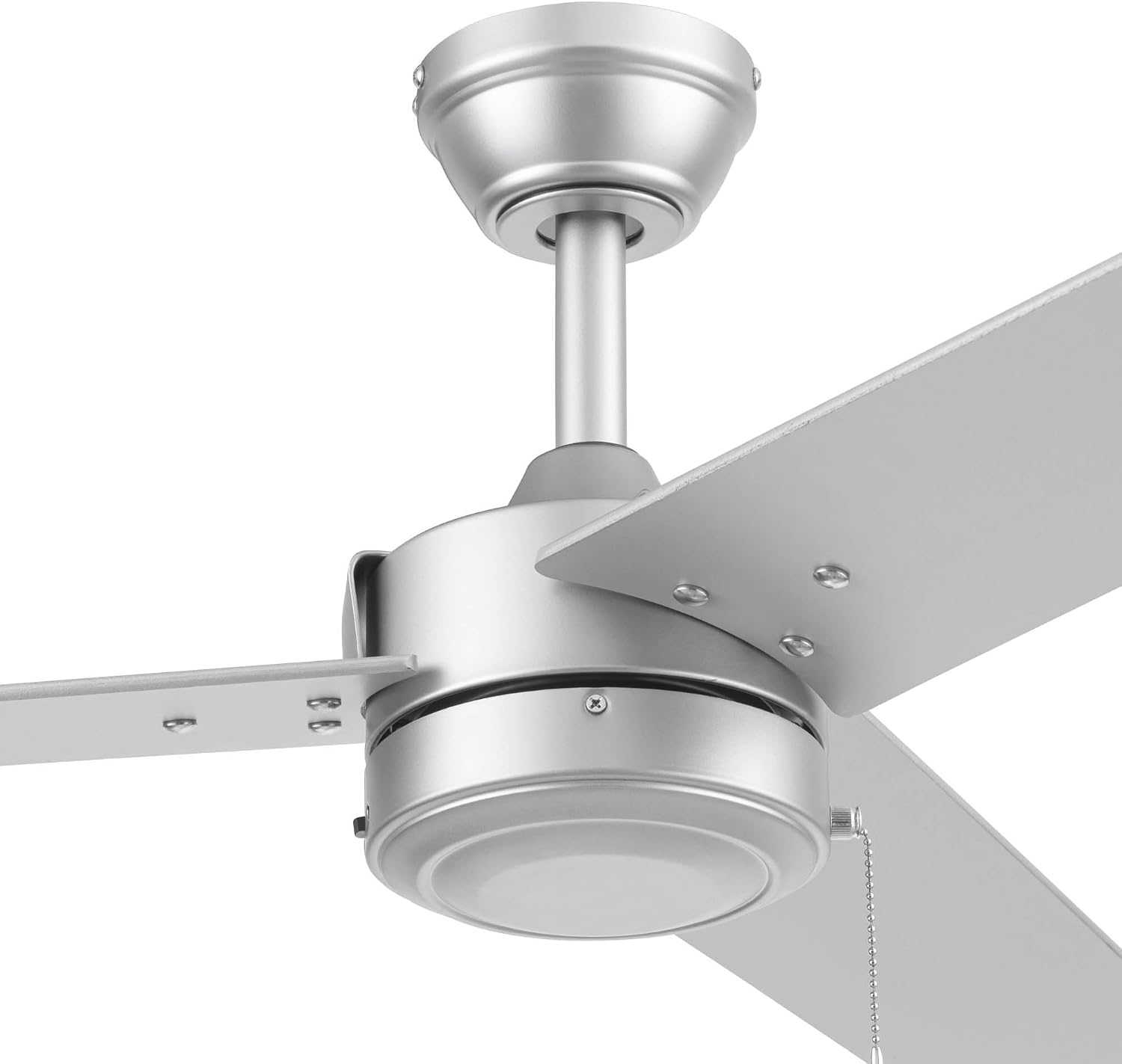 Prominence Home Tenant, 52 Inch Contemporary Indoor Outdoor LED Ceiling Fan, No Light, Pull Chain, Dual Mounting Options, 3 Dual Finish Blades, Reversible Airflow - 51867-01 (Brushed Nickel)