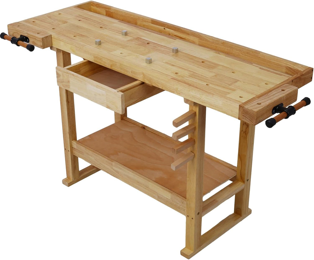 Wood Workbench, Wooden Workbench for Garage Workshop and Home, Workbench with Bar Clamps Set (Natural-A, 2pcs[12'x3']+2pcs[16' x4-3/4] Bar Clamps Set)