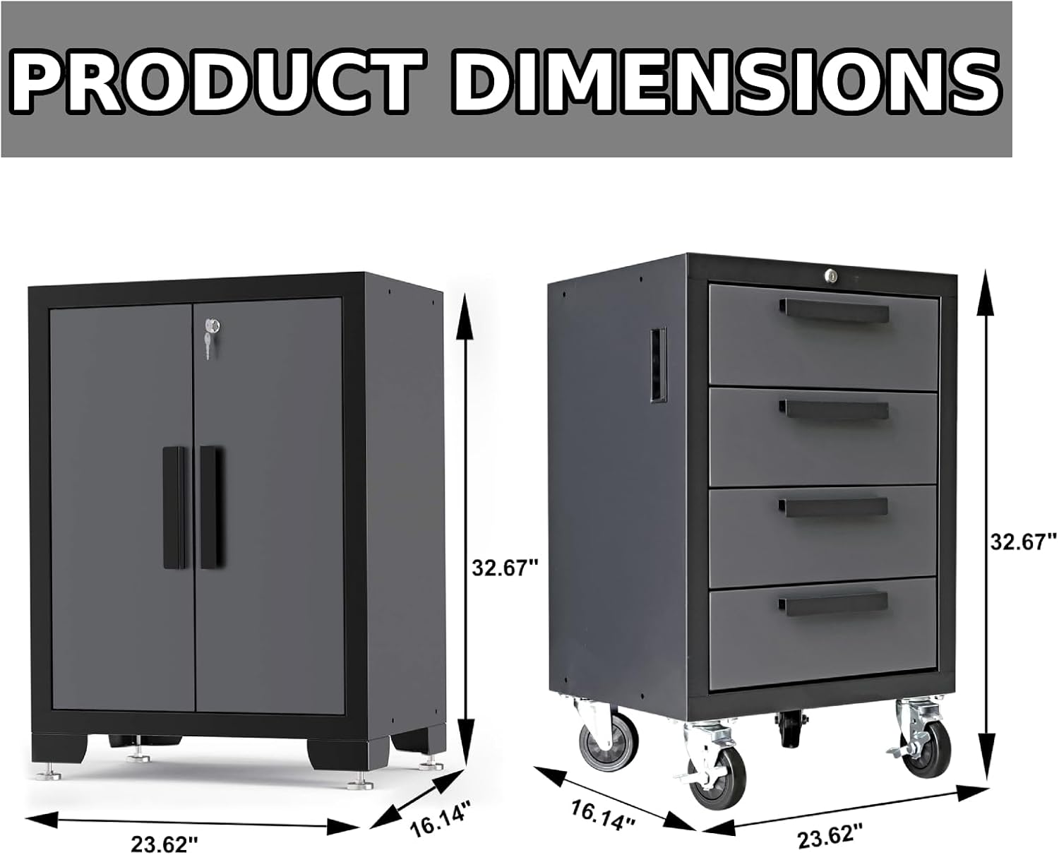 Torin Garage Storage System Heavy Duty 12Pcs Metal Organization Workbench，Wall, 4-Drawers Rolling Cabinet, Black/Grey