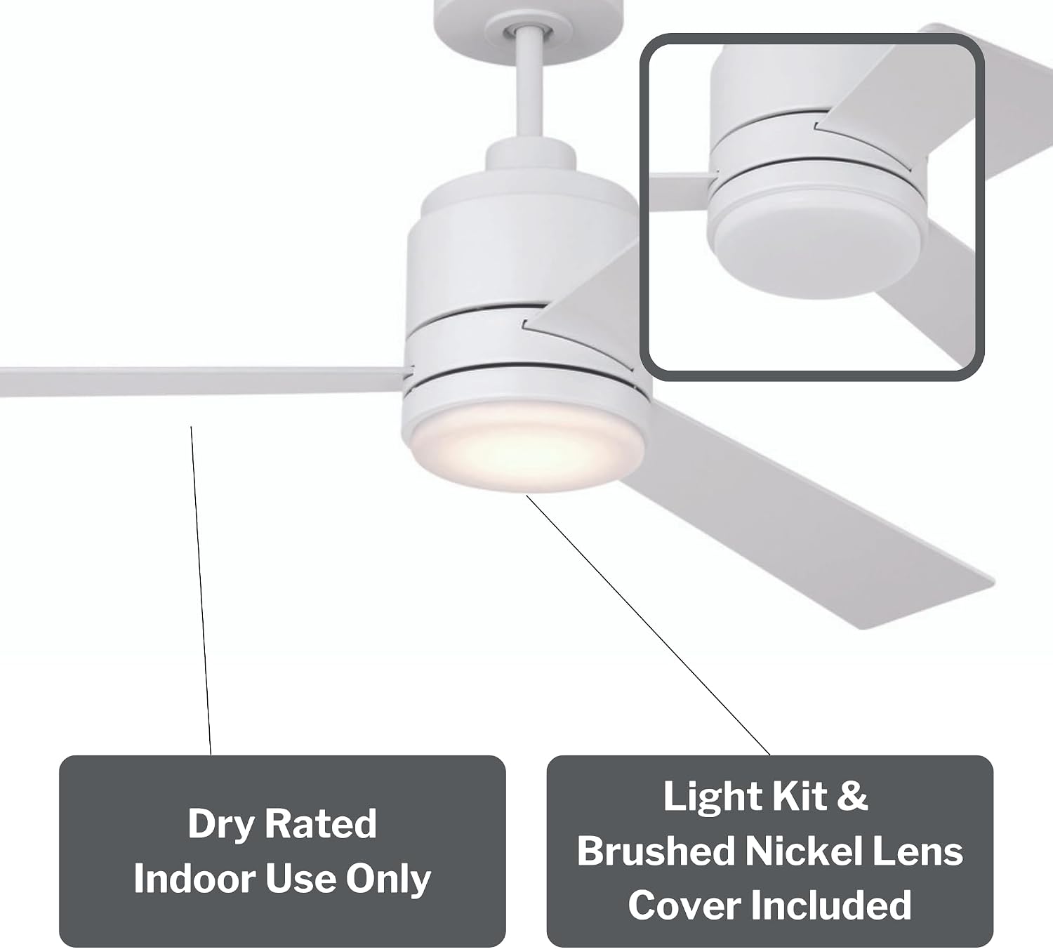 Craftmade MCY42W3 McCoy 42 Inch 3 Blade Ceiling Fan | Integrated LED Light Kit | 1013 Lumens 18 Watt | 3 x White Blades | Includes CM-7W-LED Wall Control | Indoor Rated | White Finish
