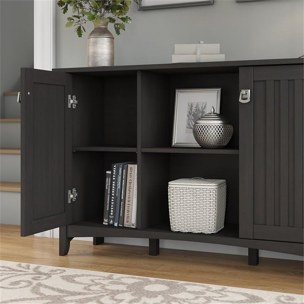 Pemberly Row Farmhouse Engineered Wood Storage Cabinet with Doors, Black Finish, 29.96' H x 46.22' W x 12.76' D, Adjustable Shelves, Mission Style, Living Room, Entryway or Home Office Organization