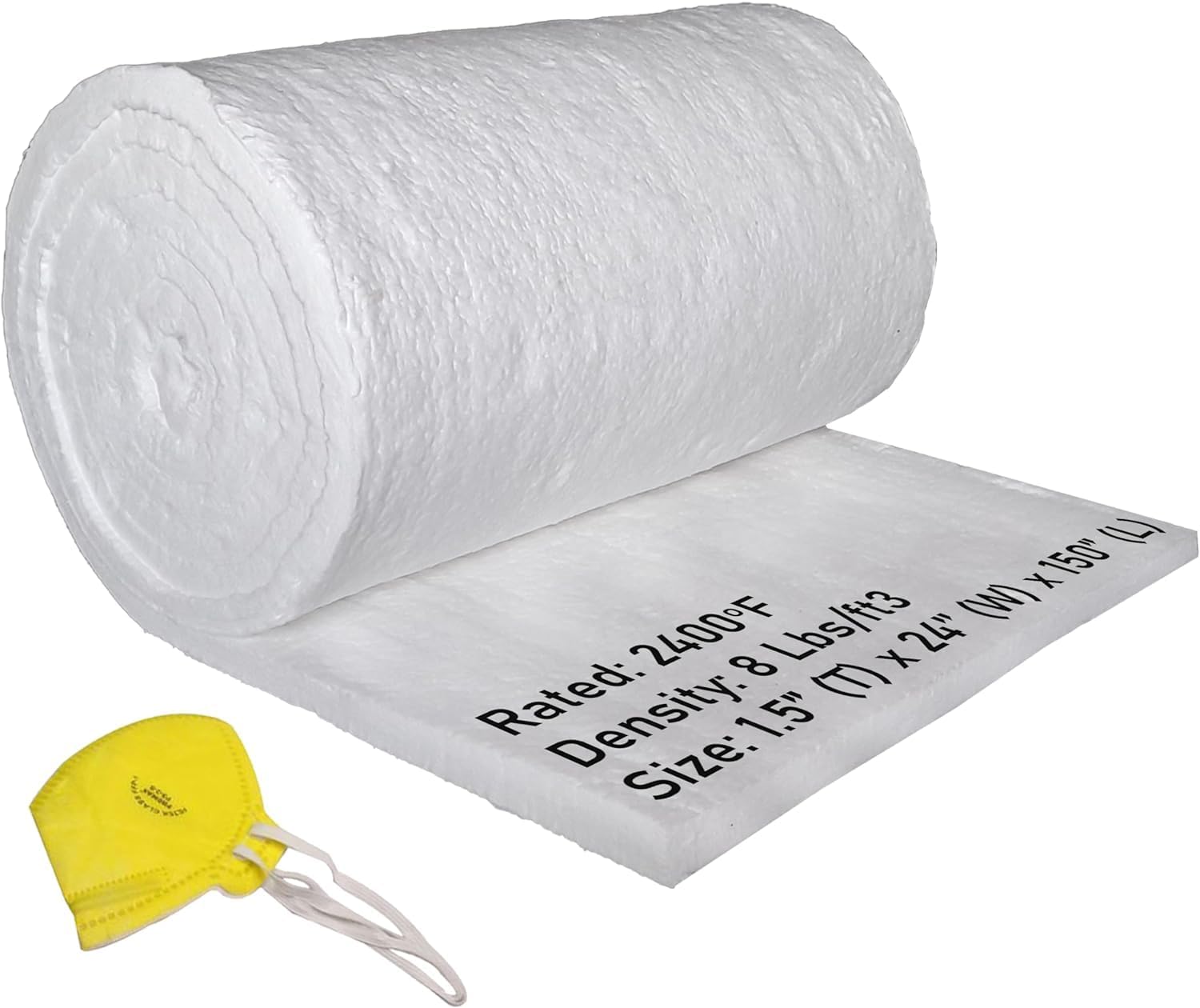 SIMOND STORE Ceramic Fiber Insulation Blanket - 1.5' x 24' x 150', 8# 2400F High Temperature Fireproof Insulation for Furnace, Forge, Kiln, Chimney, Boiler, Stove, Fireplace, Pizza Oven Dishwasher